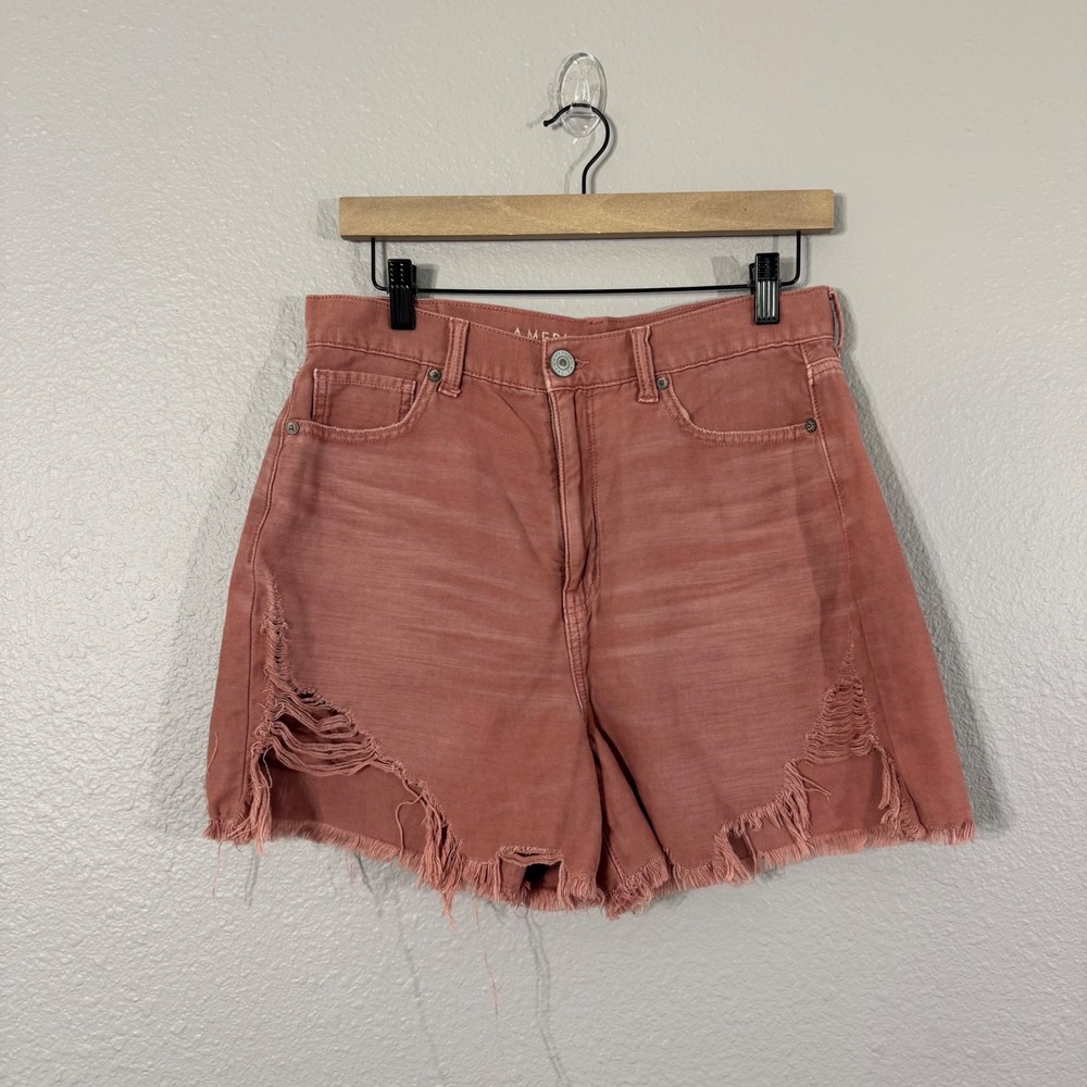 American Eagle Women's Size 10 Mauve Highest Rise Distressed Denim‎ Mom Shorts